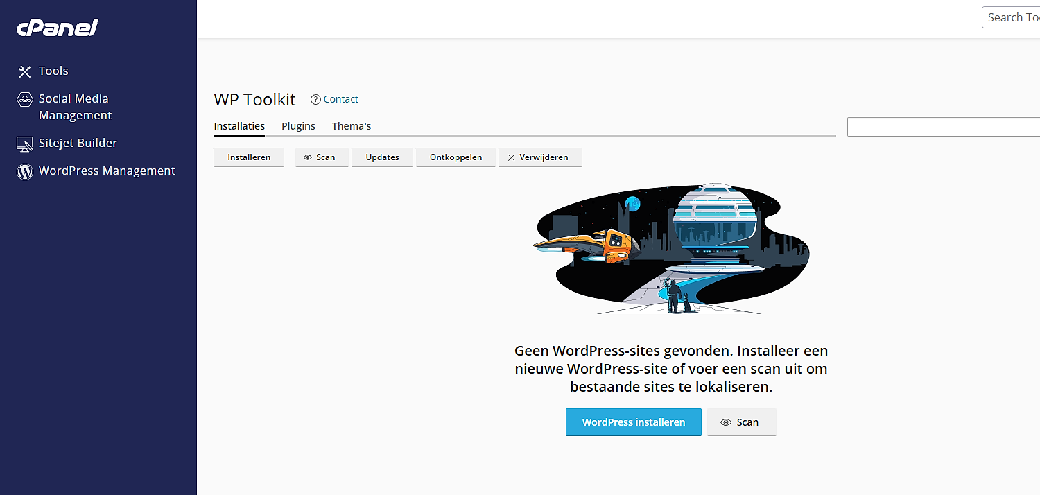 Echte WP Toolkit-omgeving in cPanel met WordPress-installatie en beheeropties